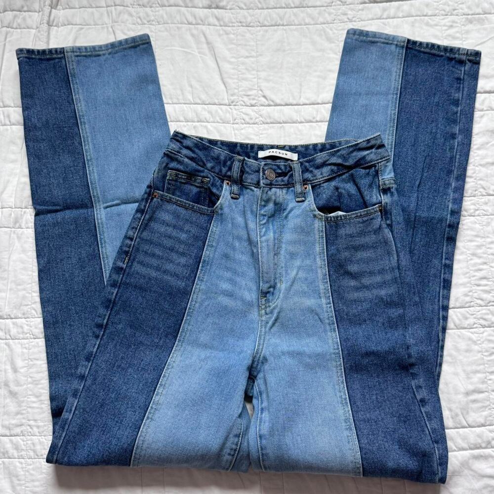 PacSunCow 90s boyfriend denim jeans womens 26 two tone colorblock straight
